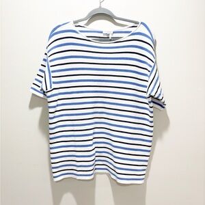 COURT & ROWE Navy and White Striped Nautical Cotton Silk Knit Short Sleeve Top